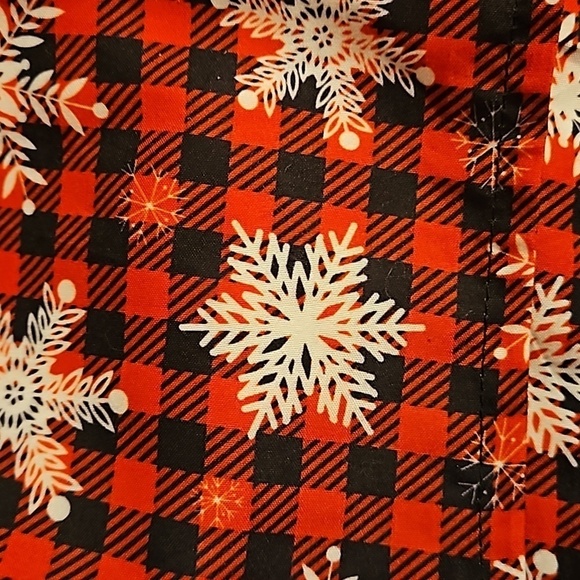 Upcycled Christmas Dog Bandana Red  Black Plaid Snowflakes Handmade  Reversible - Picture 11 of 15